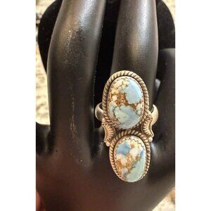 Artisan Golden Hills Turquoise Double Southwestern Sterling Silver Ring Adj NWOT